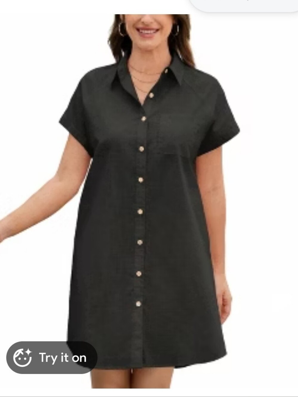 Well Worn Black Linen Button-Front Shirt Dress In Medium